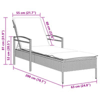 Lettino Prendisole con Cuscino Marrone 63x200x81 cm Polyrattan 368300