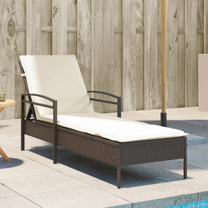 Lettino Prendisole con Cuscino Marrone 63x200x81 cm Polyrattan 368300