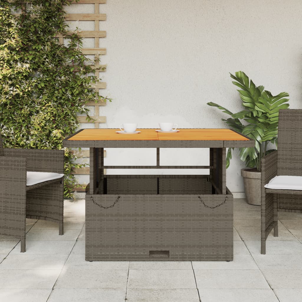 Tavolo Giardino Grigio 110x110x71cm Polyrattan Legno di Acacia 368273