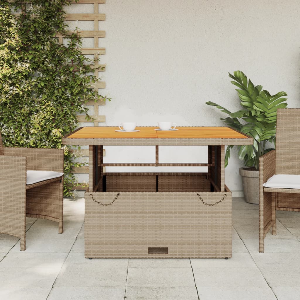 Tavolo da Giardino Beige 110x110x71cm Polyrattan e Legno Acacia 368274