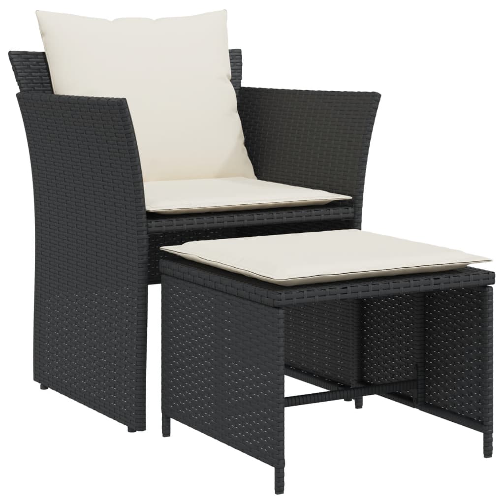 Poltrona da Giardino con Poggiapiedi in Polyrattan Nero 368616