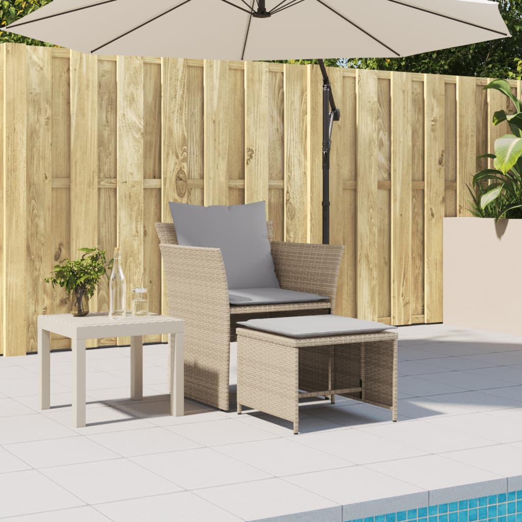 Sedia da Giardino con Poggiapiedi in Polyrattan Beige 368619