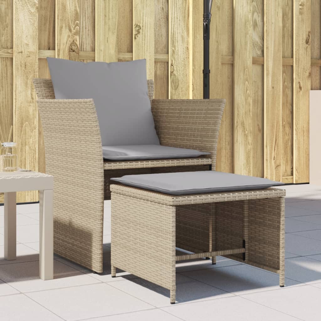 Sedia da Giardino con Poggiapiedi in Polyrattan Beige 368619