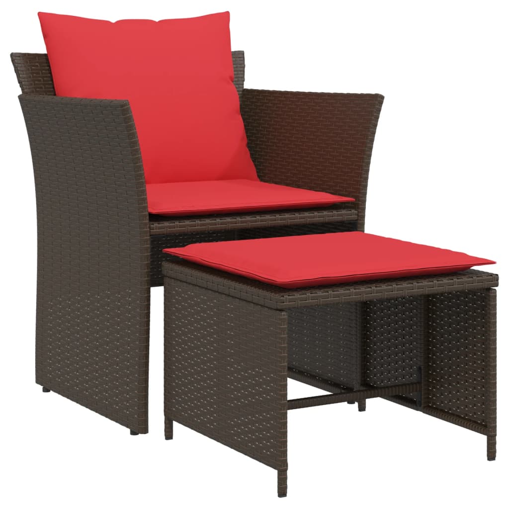 Sedia da Giardino con Poggiapiedi in Polyrattan Marrone 368622