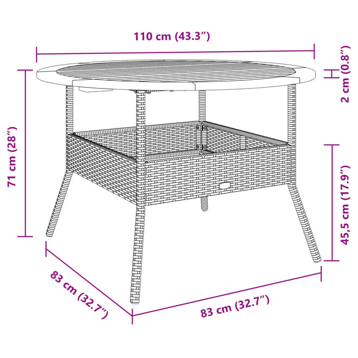 Tavolo Giardino Piano Legno Acacia Grigio Ø110x71 cm Polyrattan 368626