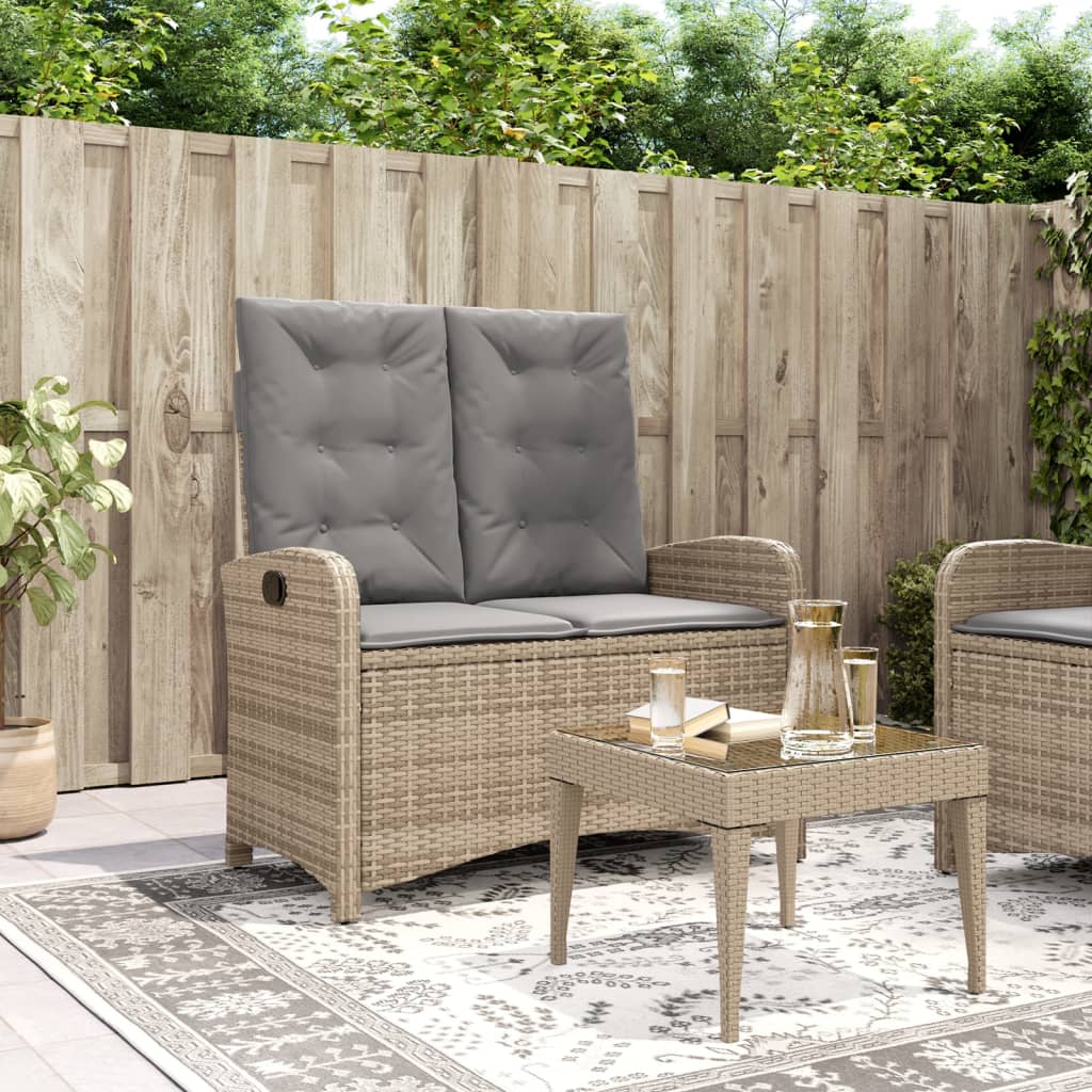 Panca Reclinabile da Giardino con Cuscini Beige in Polyrattan 368220