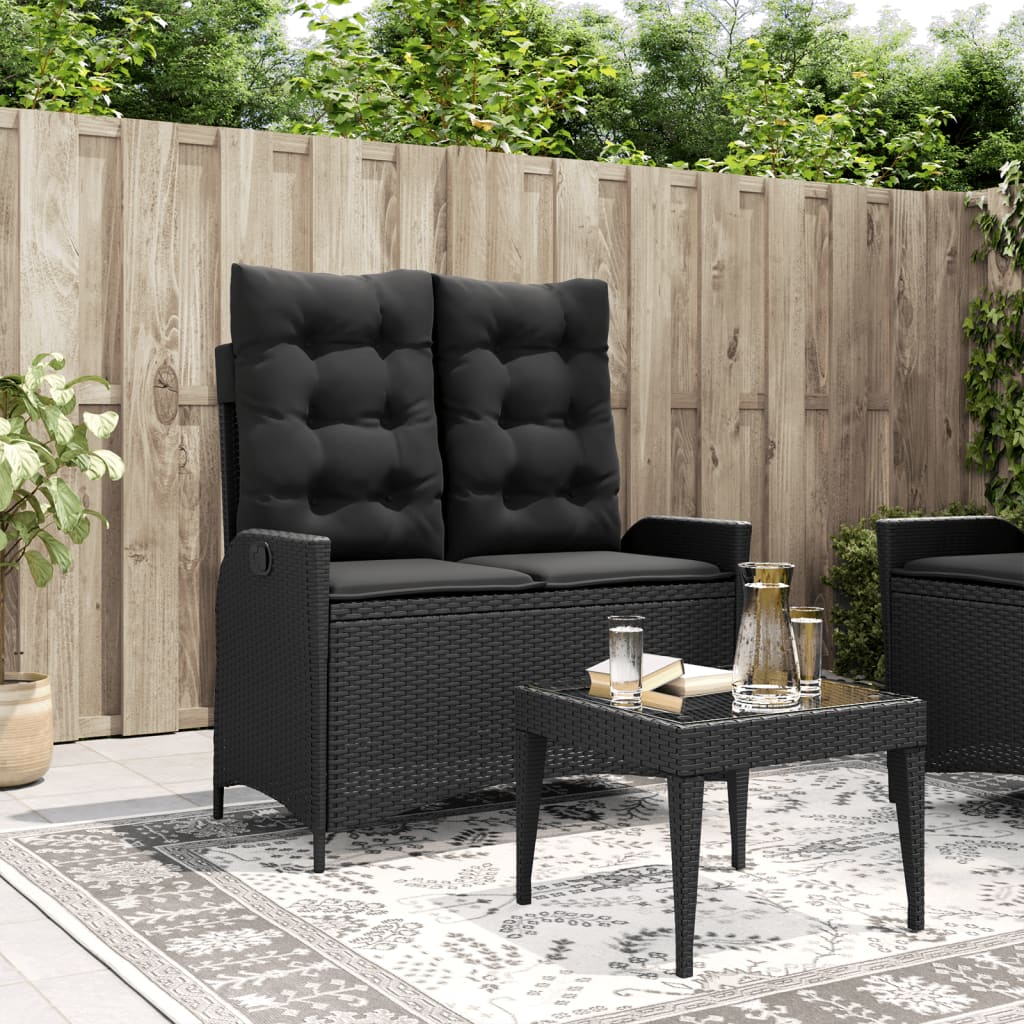 Panca Reclinabile da Giardino con Cuscini Nera in Polyrattan 368236