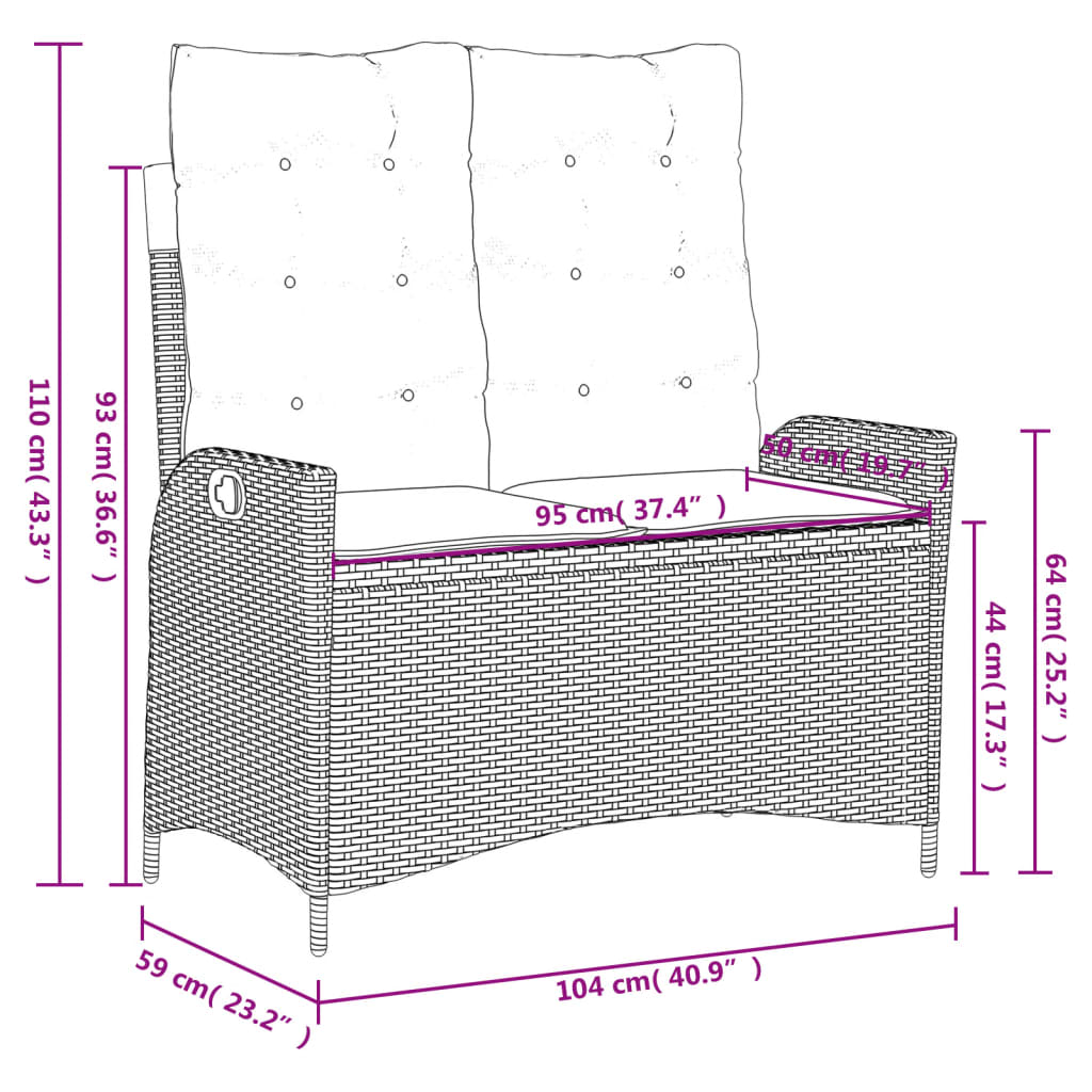 Panca Reclinabile da Giardino con Cuscini Beige in Polyrattan 368240