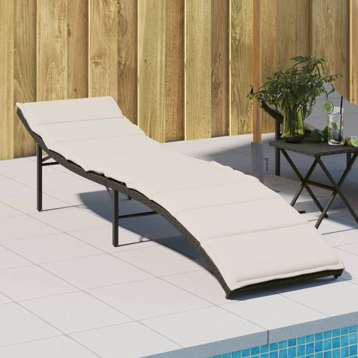 Lettino Prendisole con Cuscino Nero 55x199x50 cm in Polyrattan 368245