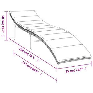 Lettino Prendisole con Cuscino Grigio 55x199x50cm in Polyrattan 368247