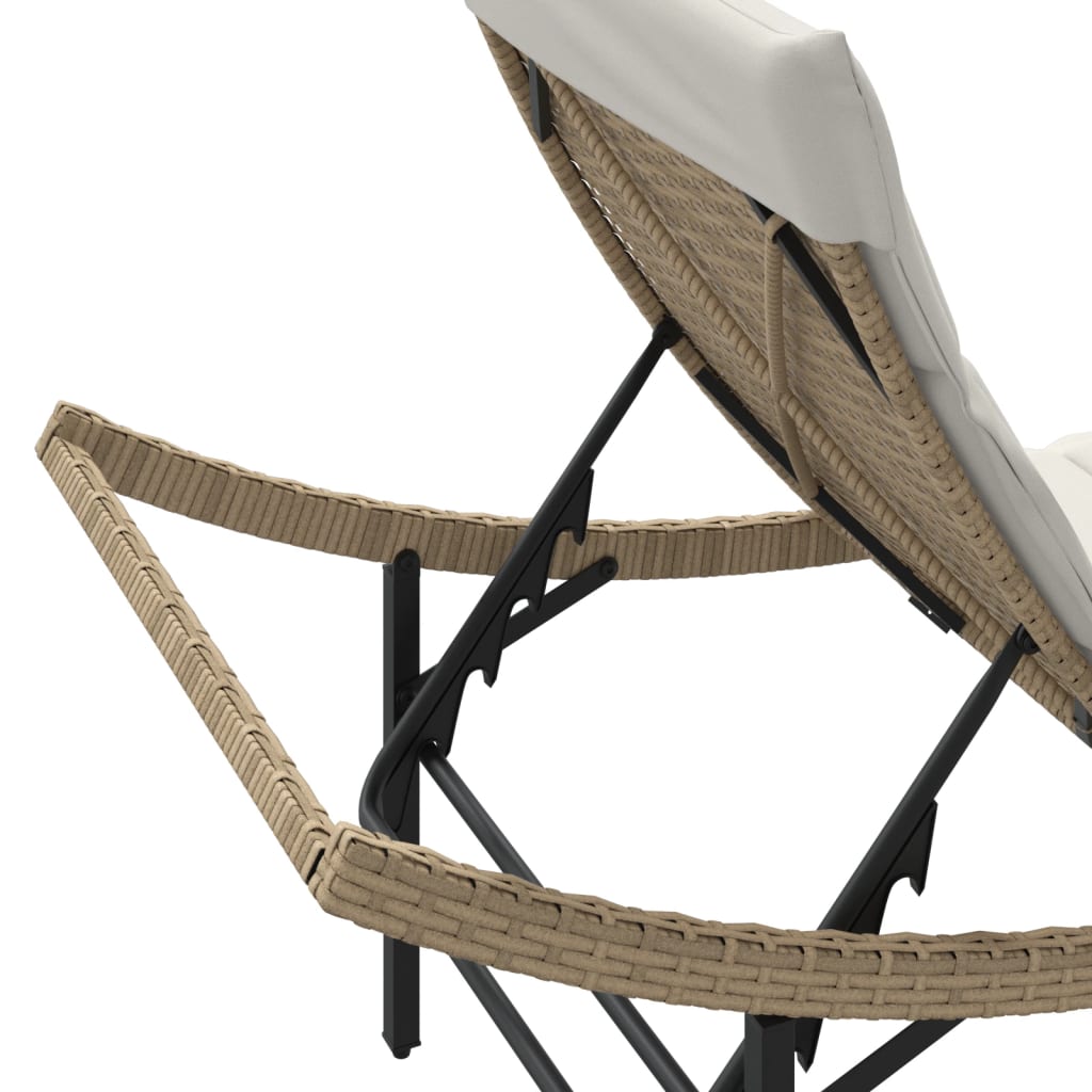 Lettino Prendisole con Cuscino Beige 55x199x50 cm in Polyrattan 368248