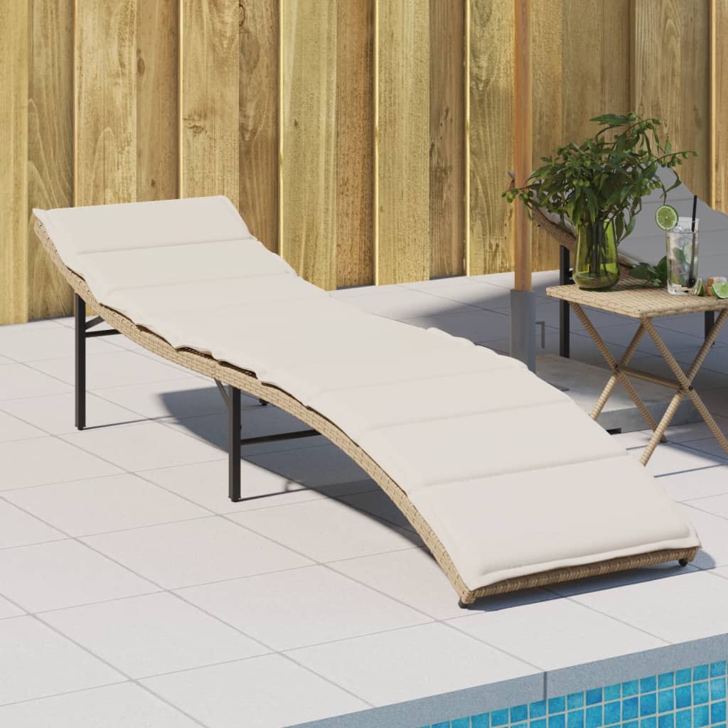 Lettino Prendisole con Cuscino Beige 55x199x50 cm in Polyrattan 368248