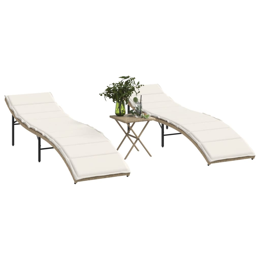 Lettini Prendisole 2 pz con Tavolino Beige in Polyrattan 368254