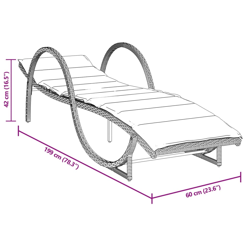 Lettino Prendisole con Cuscino Marrone 60x199x42 cm Polyrattan 368258