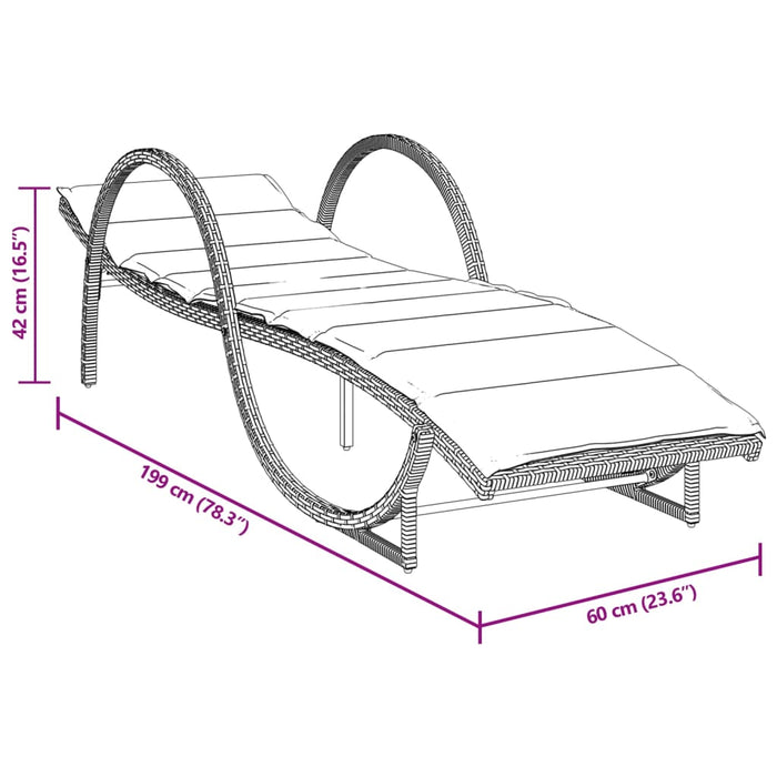 Lettino Prendisole con Cuscino Marrone 60x199x42 cm Polyrattan 368258