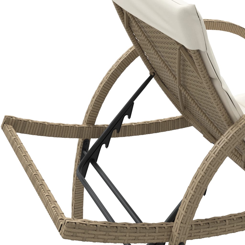 Lettino Prendisole con Cuscini Beige 60x199x42 cm Polyrattan 368260