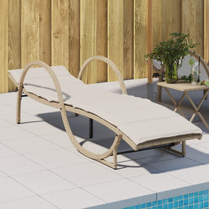 Lettino Prendisole con Cuscini Beige 60x199x42 cm Polyrattan 368260