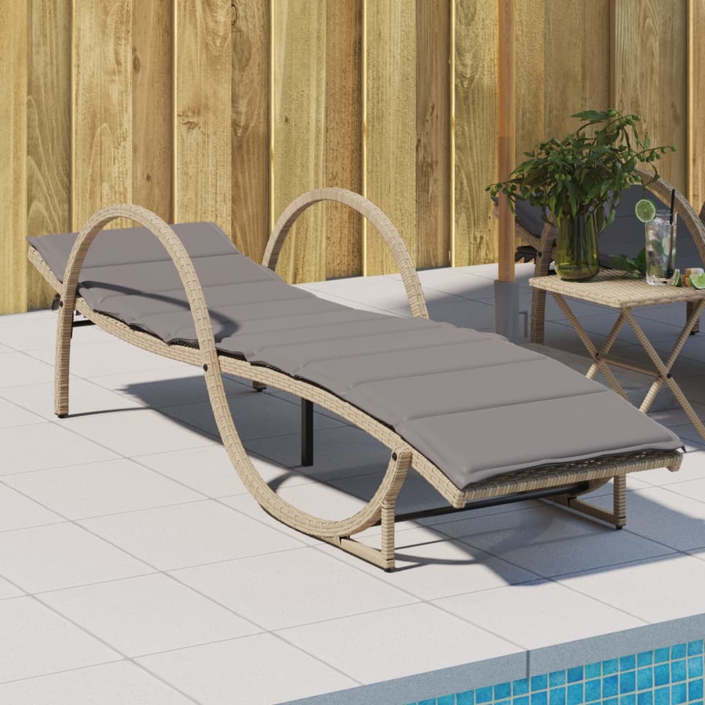 Lettino Prendisole con Cuscini Beige 60x199x42 cm Polyrattan 368261