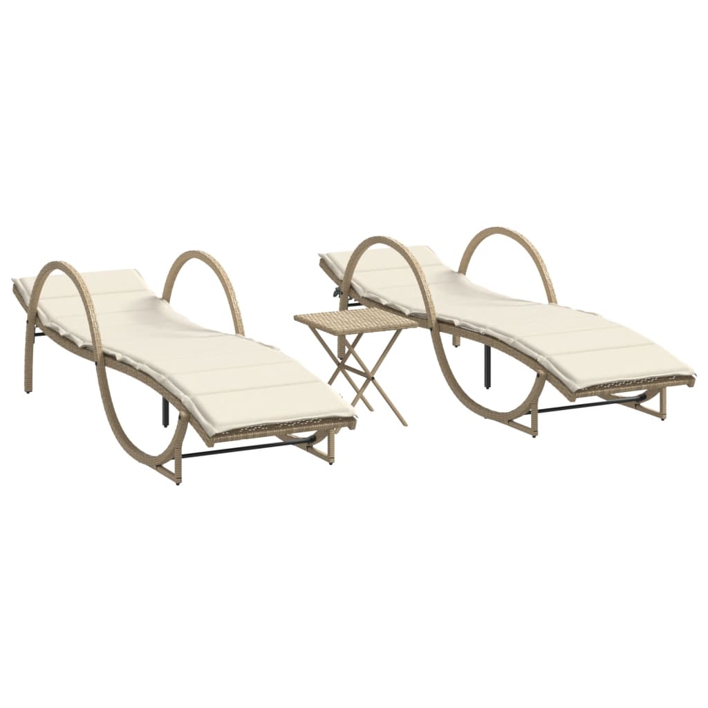 Lettini Prendisole 2 pz con Tavolino Beige in Polyrattan 368266