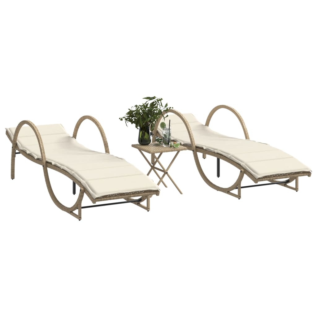 Lettini Prendisole 2 pz con Tavolino Beige in Polyrattan 368266