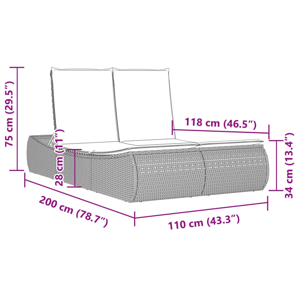 Lettino Prendisole con Cuscini Marrone in Polyrattan 368091