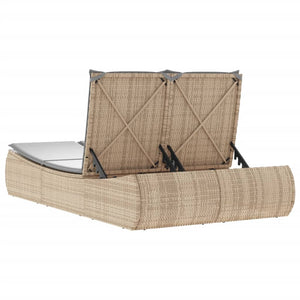 Lettino Prendisole con Cuscini Beige in Polyrattan 368093