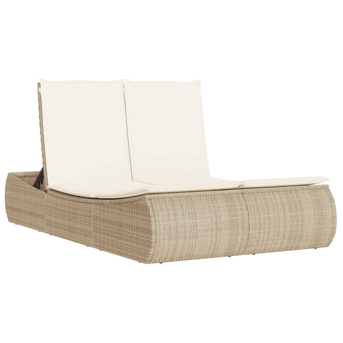 Lettino Prendisole con Cuscini Beige in Polyrattan 368094