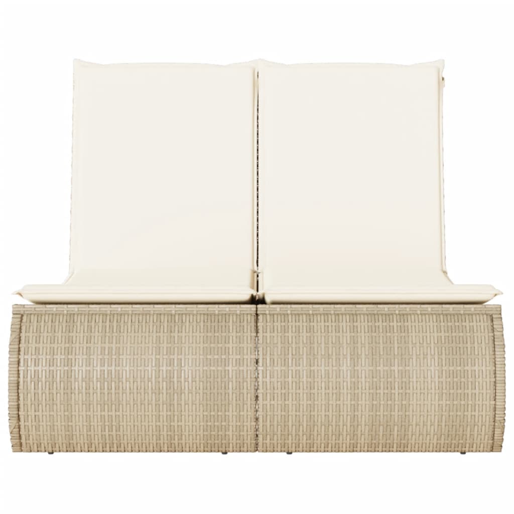 Lettino Prendisole con Cuscini Beige in Polyrattan 368094