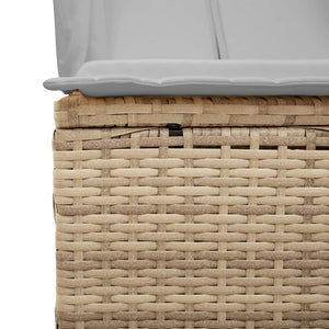 Lettino Prendisole con Tetto e Tende Beige in Polyrattan 368102