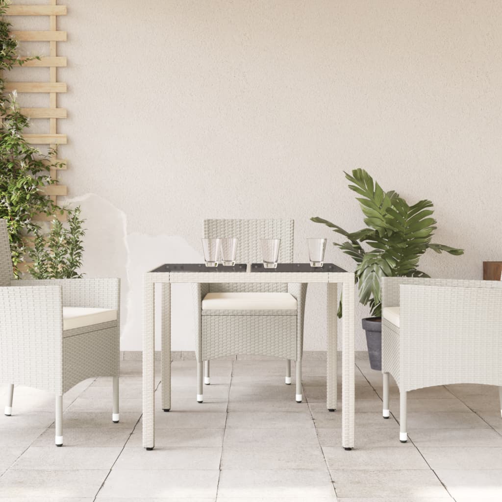 Tavolo Giardino con Piano Vetro Bianco 90x90x75 cm Polyrattan 368123