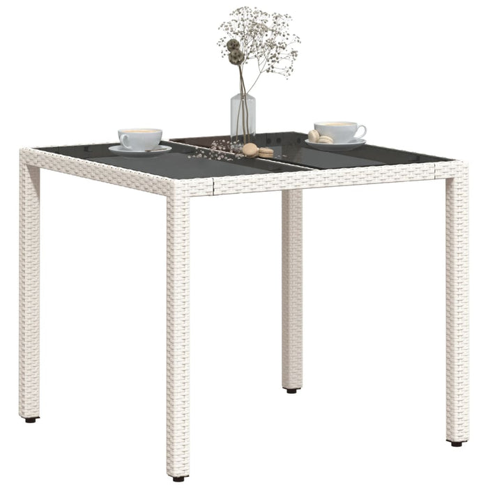 Tavolo Giardino con Piano Vetro Bianco 90x90x75 cm Polyrattan 368123