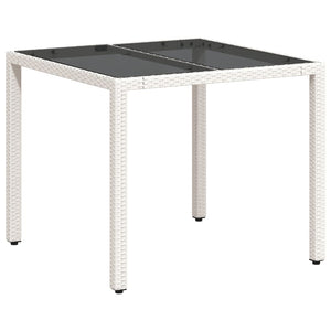 Tavolo Giardino con Piano Vetro Bianco 90x90x75 cm Polyrattan 368123