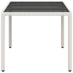 Tavolo da Giardino Piano in Vetro Bianco 150x90x75cm Polyrattan 368126