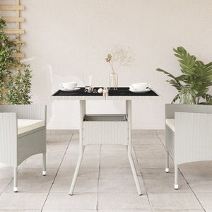 Tavolo Giardino con Piano Vetro Bianco 80x80x75 cm Polyrattan 368132