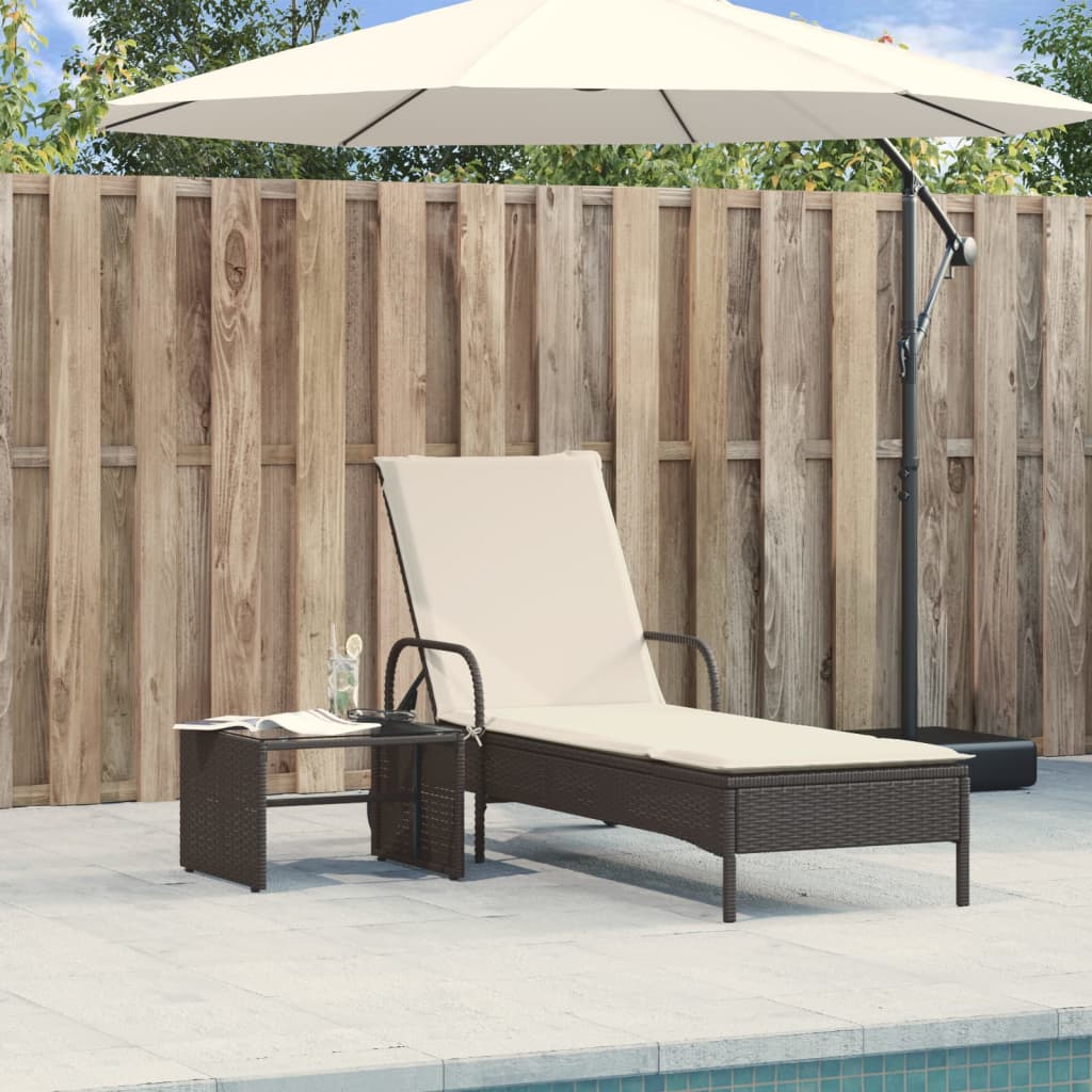 Lettino Prendisole con Ruote e Cuscino in Polyrattan Nero 368308