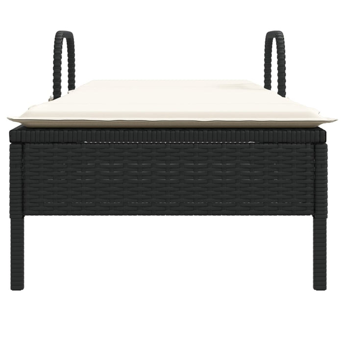 Lettino Prendisole con Ruote e Cuscino in Polyrattan Nero 368308