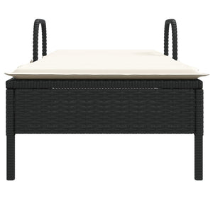 Lettino Prendisole con Ruote e Cuscino in Polyrattan Nero 368308