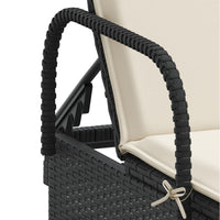 Lettino Prendisole con Ruote e Cuscino in Polyrattan Nero 368308