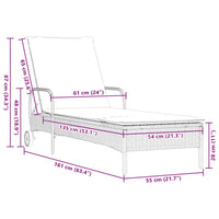 Lettino Prendisole con Ruote e Cuscino in Polyrattan Nero 368308