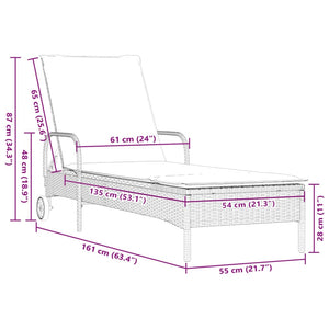 Lettino Prendisole con Ruote e Cuscino in Polyrattan Nero 368308