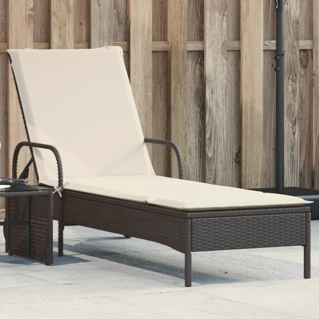 Lettino Prendisole con Ruote e Cuscino in Polyrattan Nero 368308