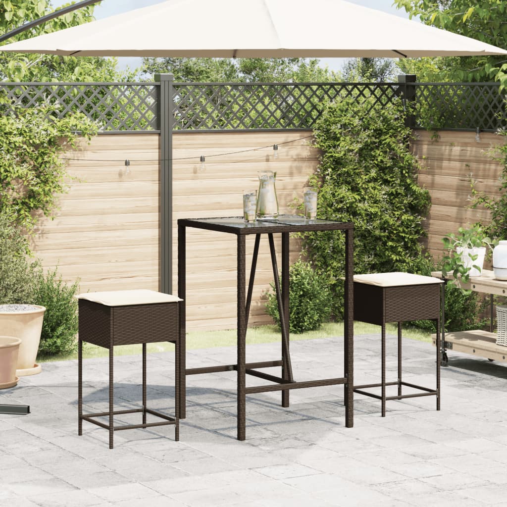 Sgabelli da Bar con Cuscini 2 pz Marroni in Polyrattan 368318