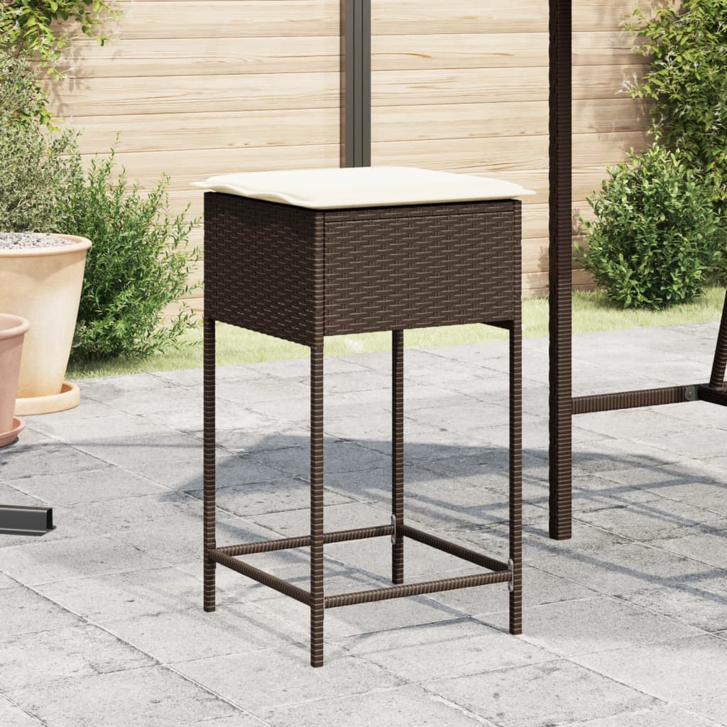 Sgabelli da Bar con Cuscini 2 pz Marroni in Polyrattan 368318