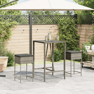 Sgabelli da Bar con Cuscini 2 pz Grigi in Polyrattan 368319