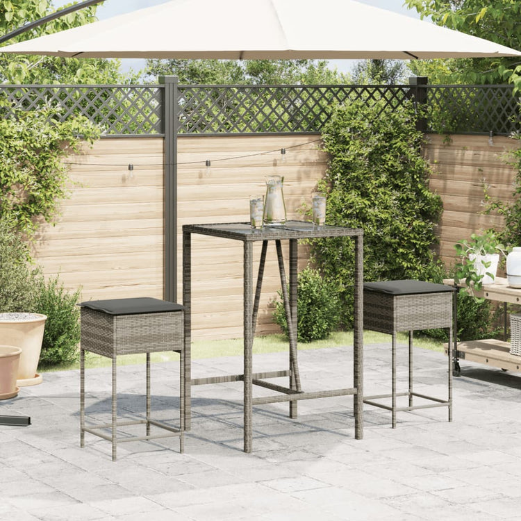 Sgabelli da Bar con Cuscini 2 pz Grigi in Polyrattan 368319