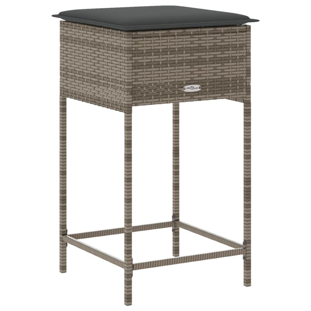 Sgabelli da Bar con Cuscini 2 pz Grigi in Polyrattan 368319