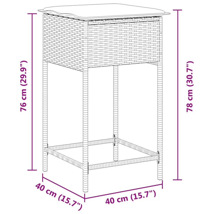 Sgabelli da Bar con Cuscini 2 pz Grigi in Polyrattan 368319