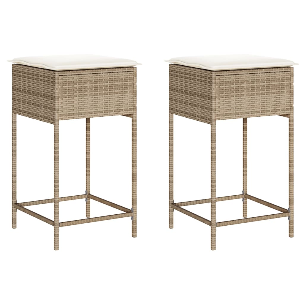 Sgabelli da Bar con Cuscini 2 pz Beige in Polyrattan 368321