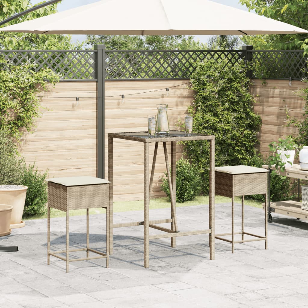 Sgabelli da Bar con Cuscini 2 pz Beige in Polyrattan 368321