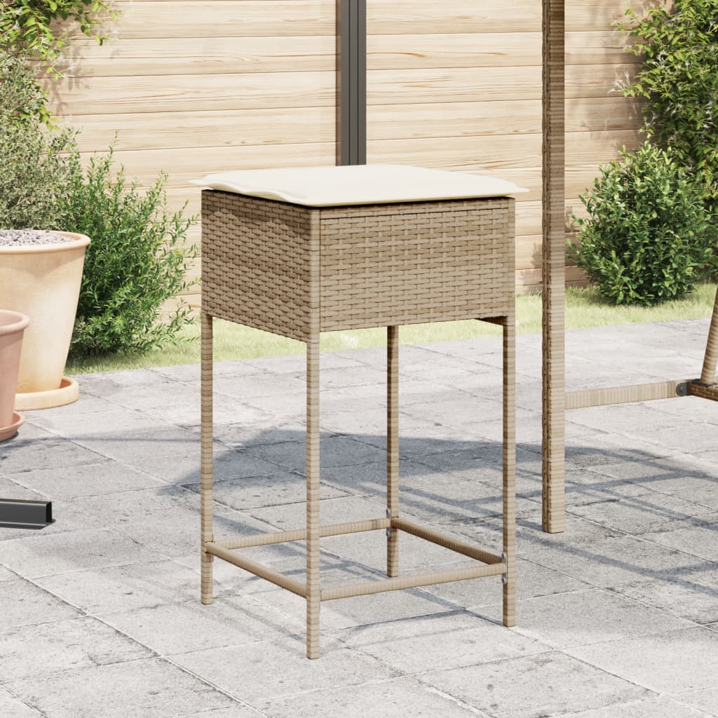 Sgabelli da Bar con Cuscini 2 pz Beige in Polyrattan 368321